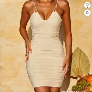 Oh Polly Ruched Mini Dress - Beige